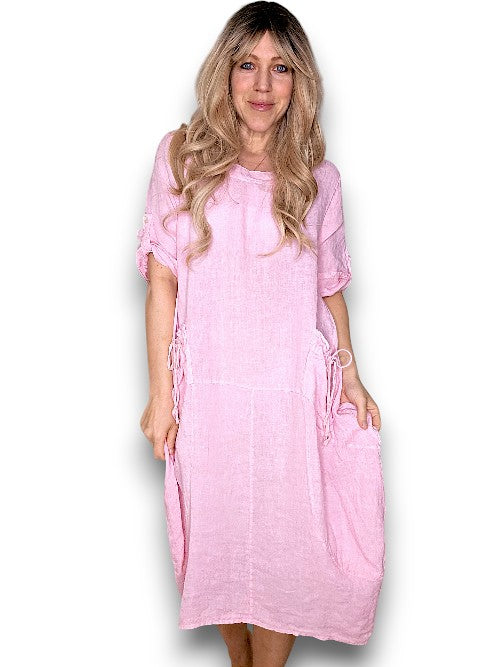 Bubblegum Pink Plain Button Sleeve Maxi Dress