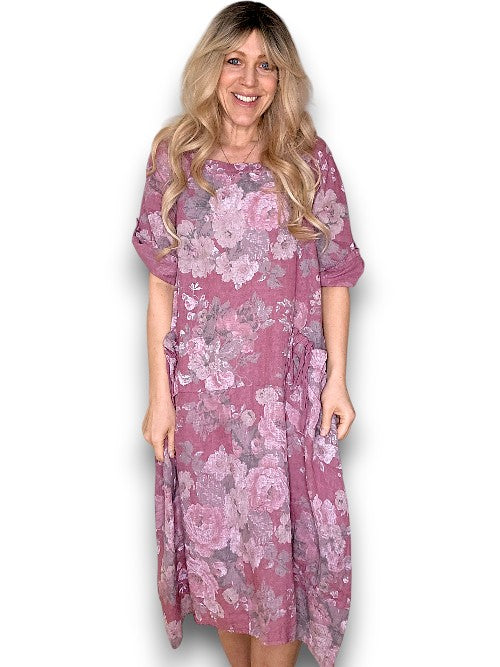 Plum Scarlett Rose Button Sleeve Maxi Dress
