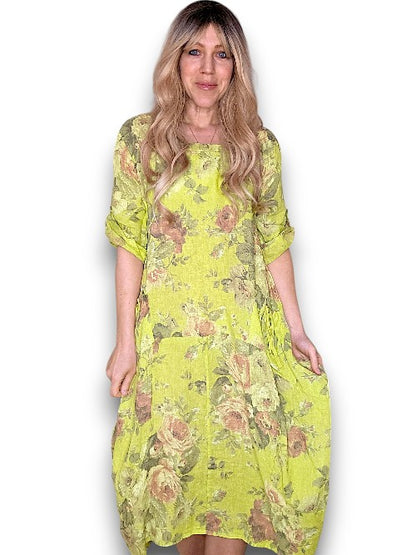 Limoncello Scarlett Rose Button Sleeve Maxi Dress