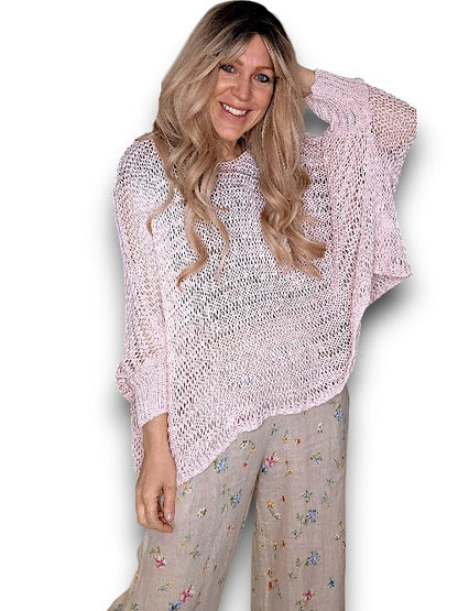 Baby Pink Crew Neck Boxy Knit