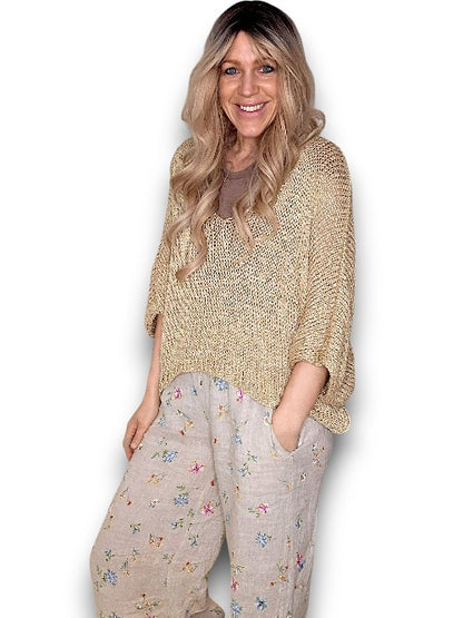 Gold Glitter Bat Sleeve Knit