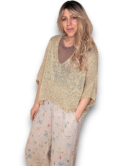 Gold Glitter Bat Sleeve Knit