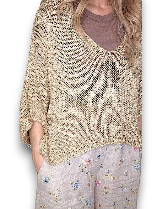 Gold Glitter Bat Sleeve Knit