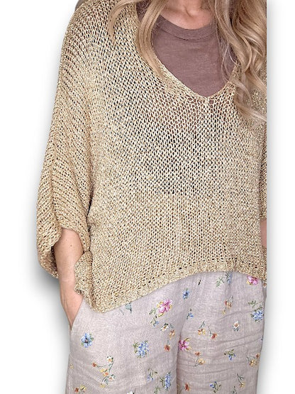 Gold Glitter Bat Sleeve Knit