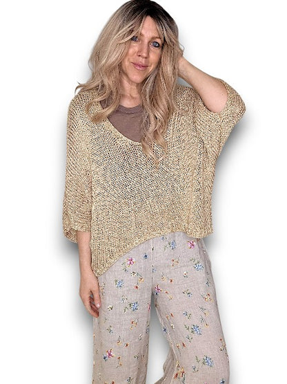 Gold Glitter Bat Sleeve Knit