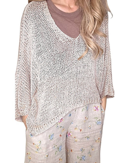 Beige Bat Sleeve Knit