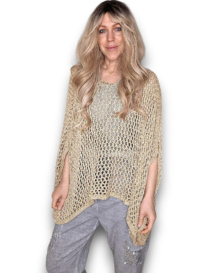 Gold Glitter Hollow Knit Poncho