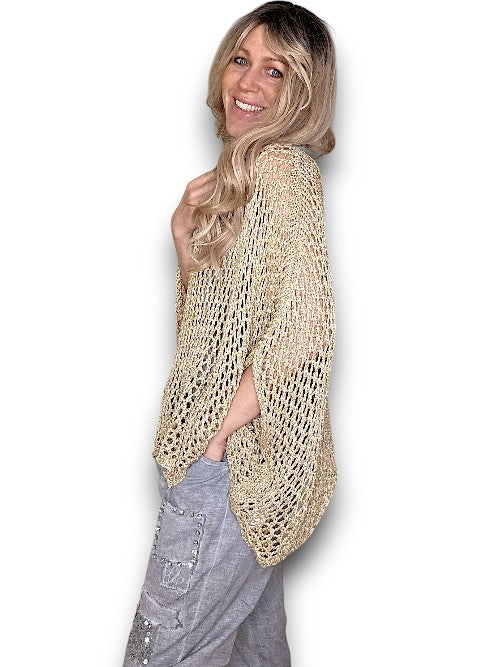 Gold Glitter Hollow Knit Poncho