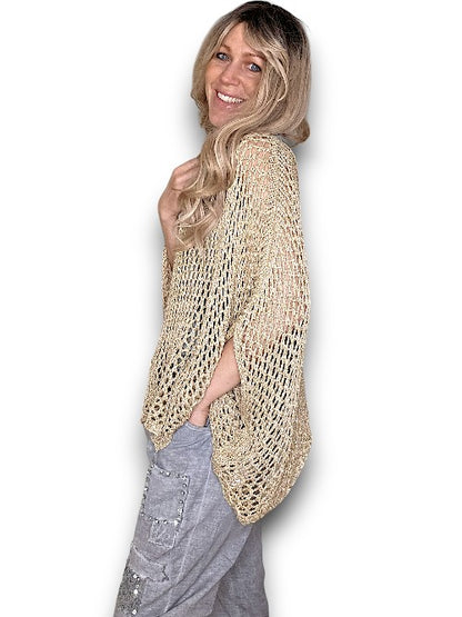 Gold Glitter Hollow Knit Poncho
