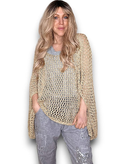 Gold Glitter Hollow Knit Poncho
