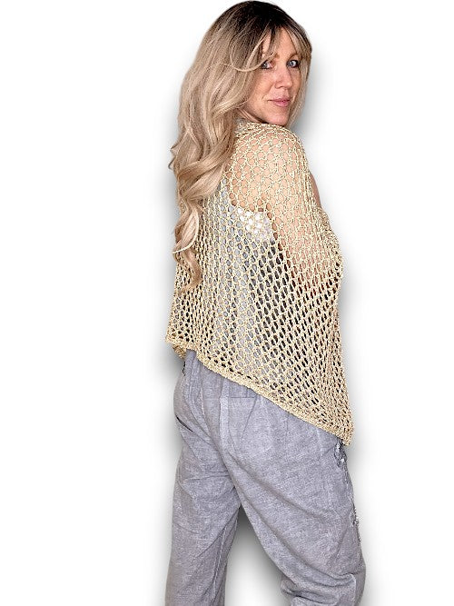 Gold Glitter Hollow Knit Poncho