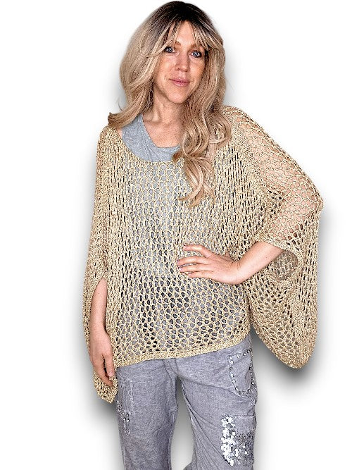 Gold Glitter Hollow Knit Poncho