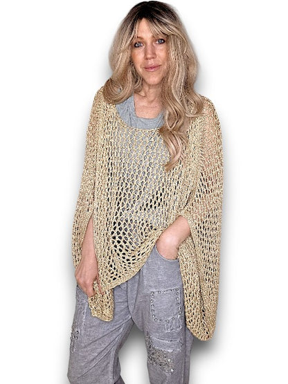 Gold Glitter Hollow Knit Poncho