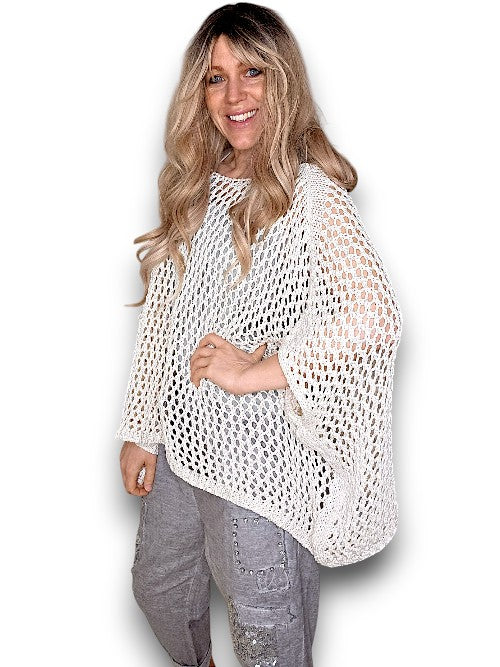 Vanilla Hollow Knit Poncho