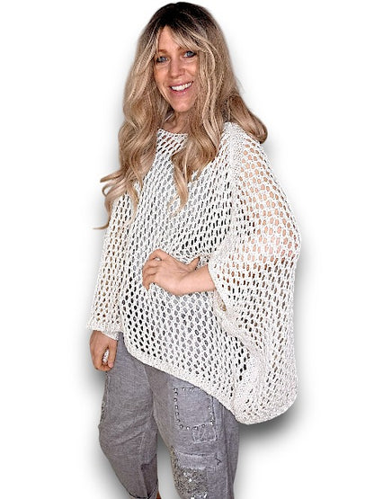 Vanilla Hollow Knit Poncho