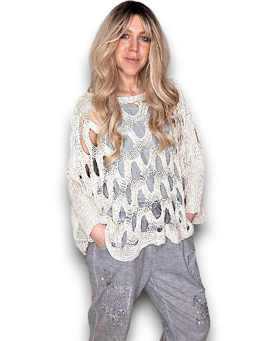 Vanilla Wave Hollow Boxy cuff knit