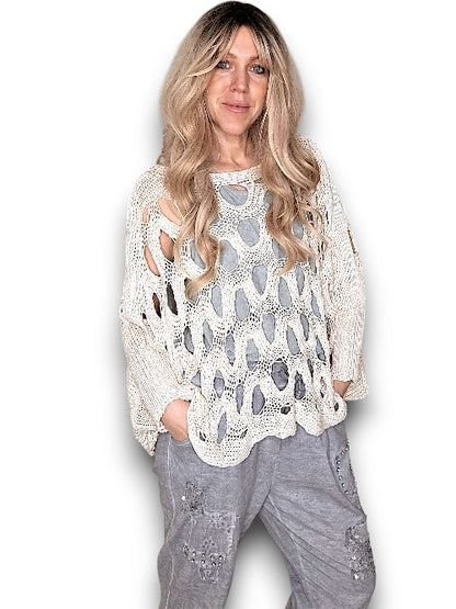Vanilla Wave Hollow Boxy cuff knit