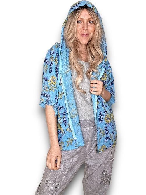 Aqua Blue Retro Butterscotch Hoodie Jkt