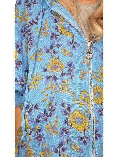 Aqua Blue Retro Butterscotch Hoodie Jkt