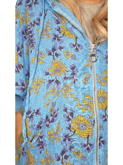 Aqua Blue Retro Butterscotch Hoodie Jkt