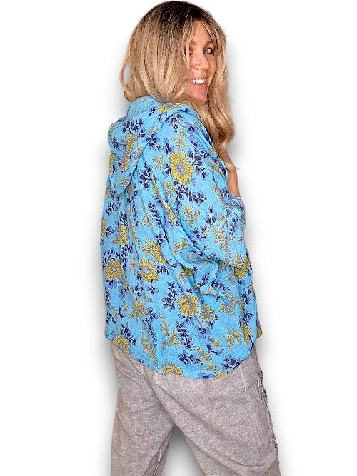 Aqua Blue Retro Butterscotch Hoodie Jkt
