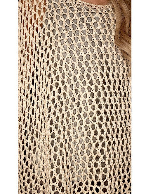 Cream Glitter Hollow Knit Poncho