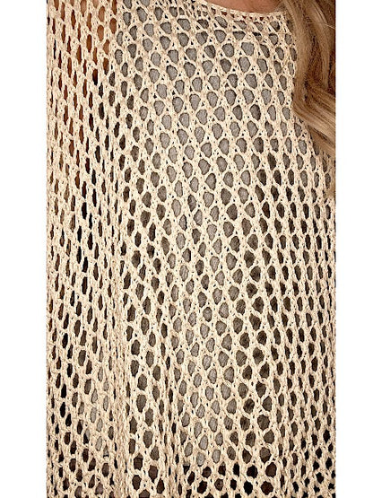 Cream Glitter Hollow Knit Poncho