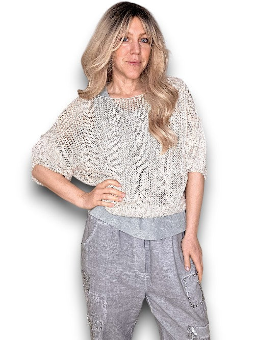 Beige/Copper Melange Glitter Ice Knit
