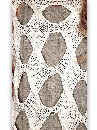 White Diamond Hollow Lng Sl Knit