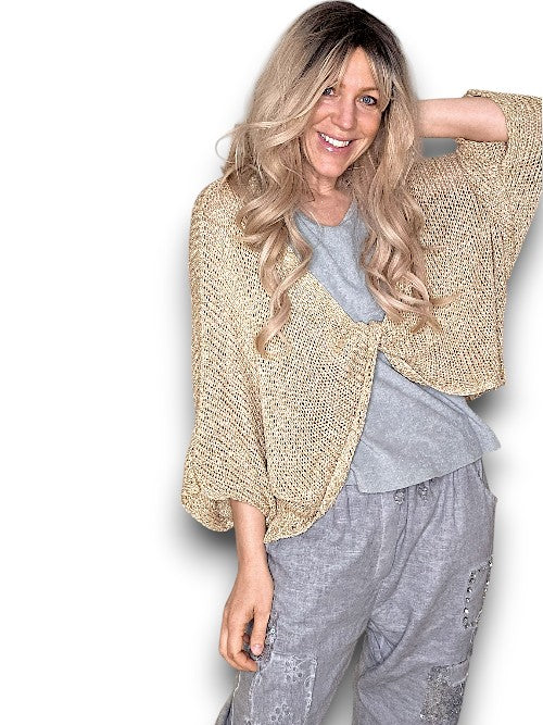 Gold Glitter Knot Knit Top
