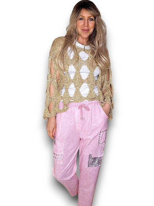 Bubbelgum Pnk Diamond Pkt Linen/Cotton Pant