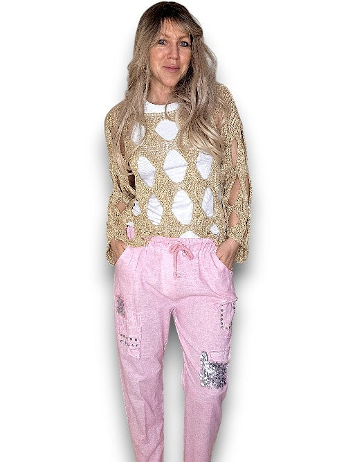 Bubbelgum Pnk Diamond Pkt Linen/Cotton Pant