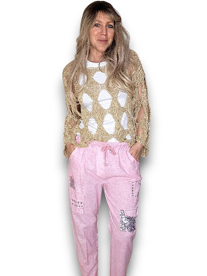 Bubbelgum Pnk Diamond Pkt Linen/Cotton Pant