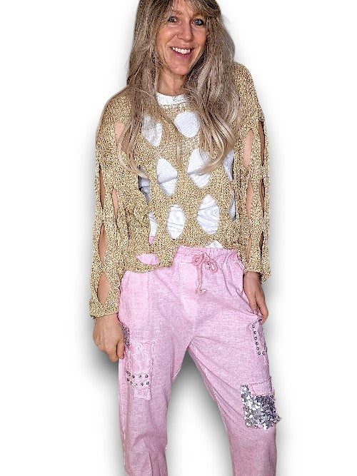 Bubbelgum Pnk Diamond Pkt Linen/Cotton Pant