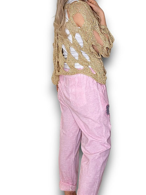 Bubbelgum Pnk Diamond Pkt Linen/Cotton Pant