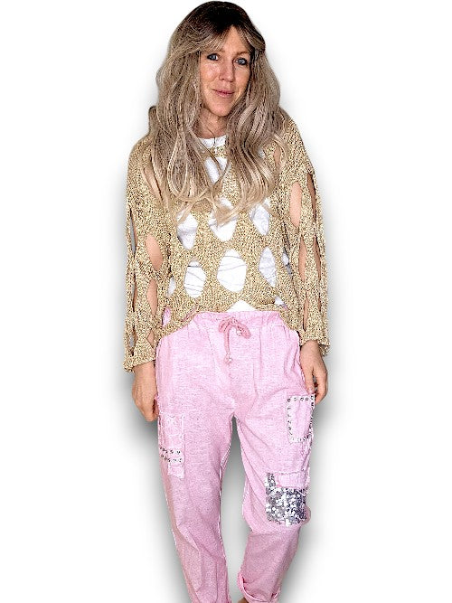 Bubbelgum Pnk Diamond Pkt Linen/Cotton Pant