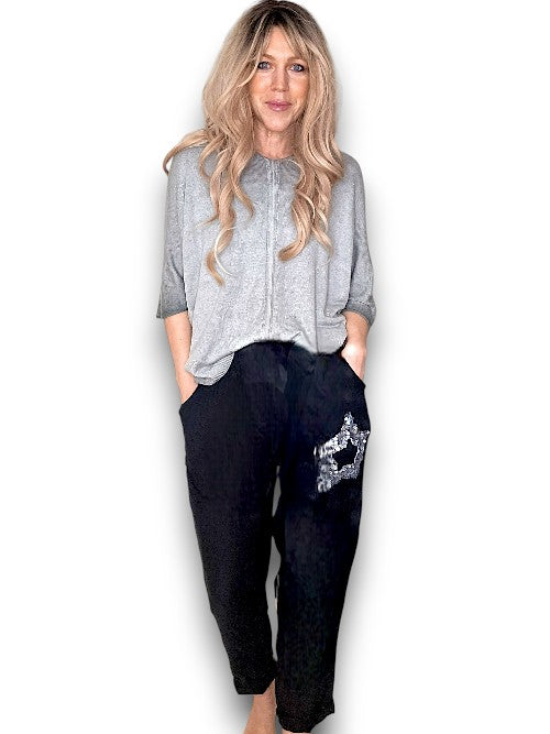 Black Linen Star Pants