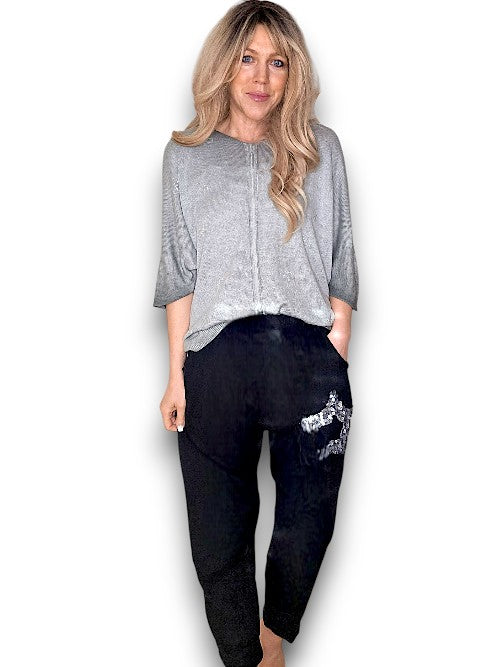 Black Linen Star Pants