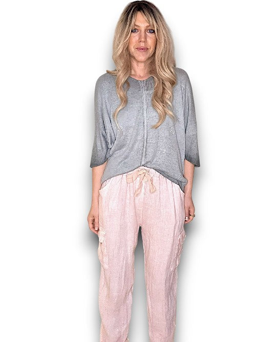 Baby Pink Plain Pocket Linen Pants