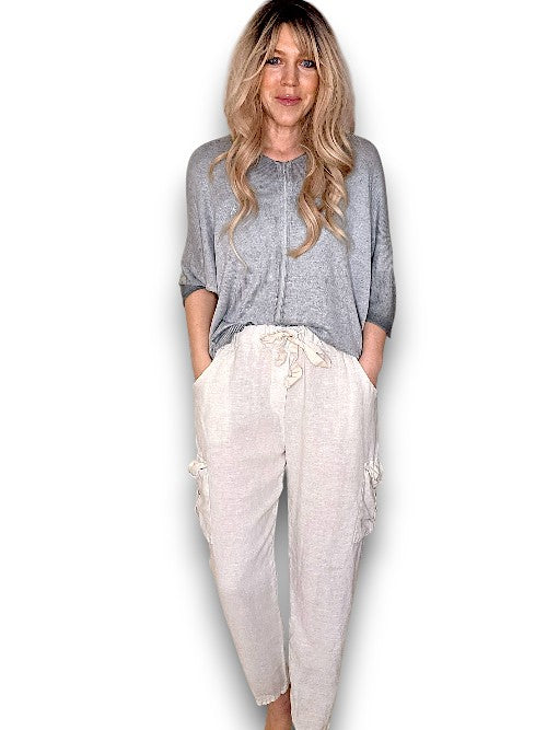 Natural Plain Pocket Linen Pants