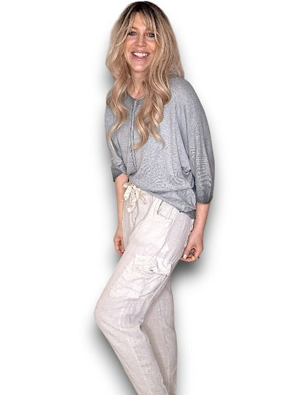 Natural Plain Pocket Linen Pants