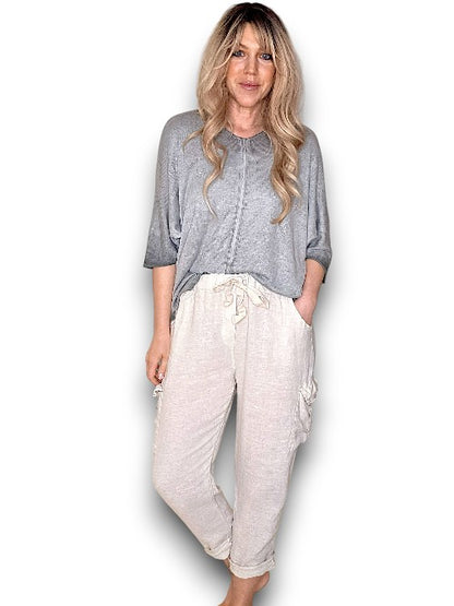 Natural Plain Pocket Linen Pants