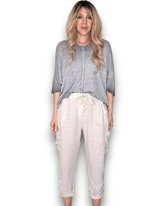 Natural Plain Pocket Linen Pants