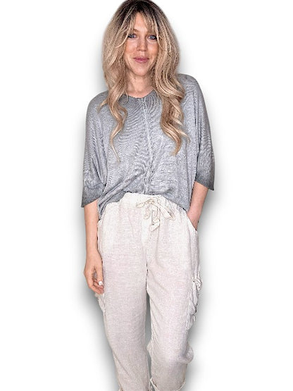 Natural Plain Pocket Linen Pants