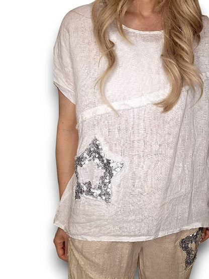 White Linen Star Top