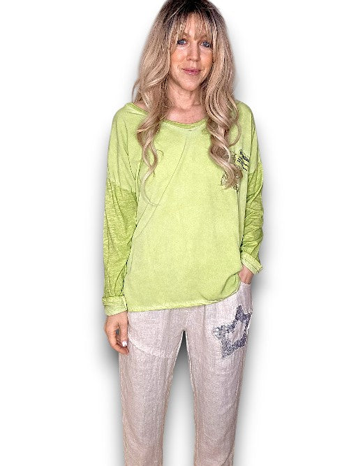 Lime Long Sleeve Sequin Patch Tee