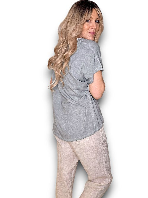 Grey Diamante Heart Tee