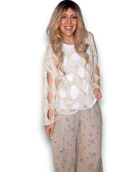 Vanilla Diamond Hollow Lng Sl Knit