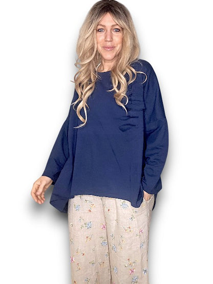 Navy Plain Ripped Cotton Sweater