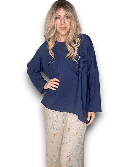 Navy Plain Ripped Cotton Sweater